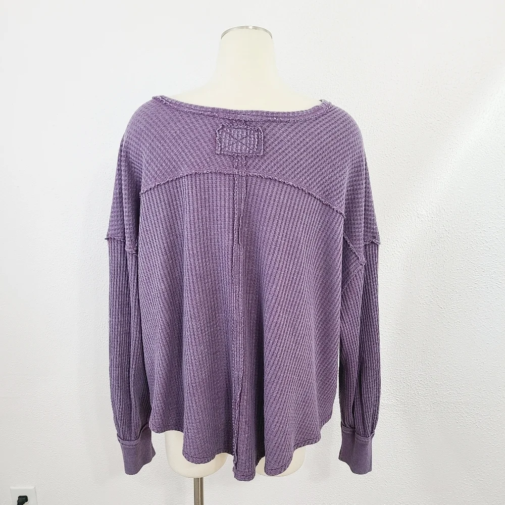 Free People Coraline Thermal top Potent Purple waffle knit dolman sz medium NWT - Picture 4 of 9